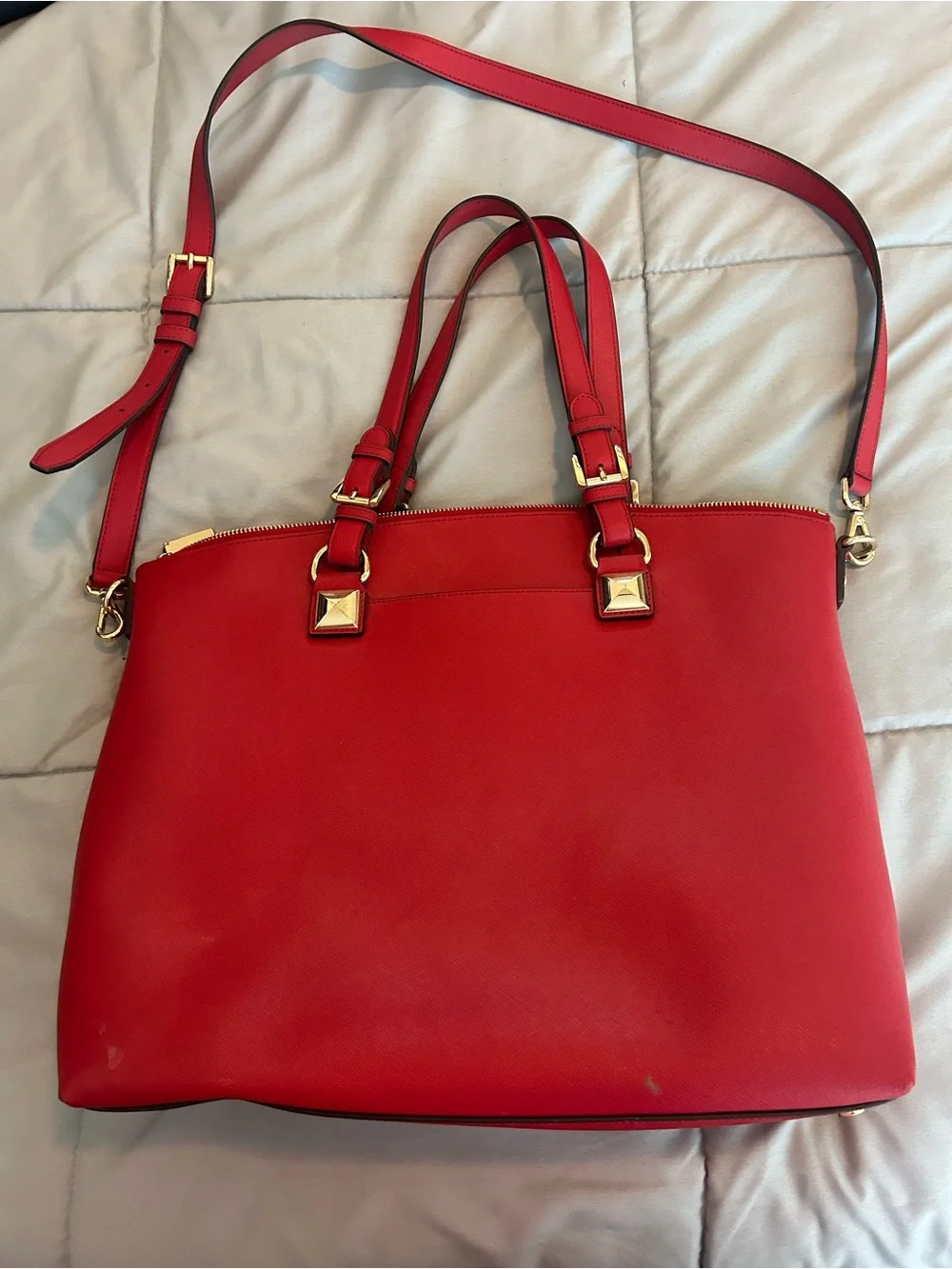Michael Kors Red Tote with Gold Hardware